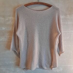 504a. beige lightweight knit boatneck 3/4 sleeve sweater, M?